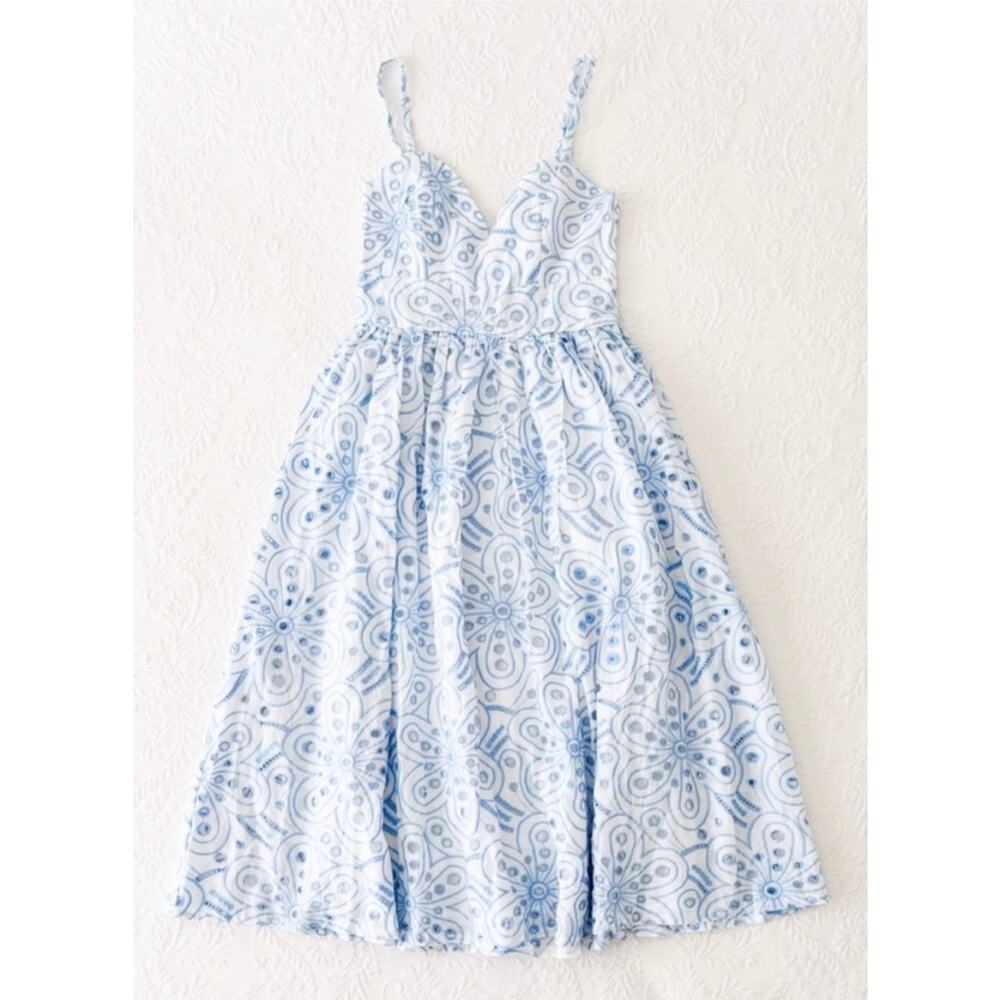 New! Lulu's Wm'S Sunny Poise White Cotton Eyelet Blue on White Midi Dress L# 50 - Picture 6 of 10